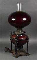 Unusual Cast Iron Base Parlor Lamp