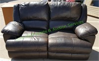 Brown Leather Loveseat w/ Duel Recliners