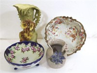 Bavarian Hand Painted 2 Serving Dishes & 2 Vases
