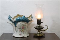 Antique Ceramic Flower Pot & Vintage Accent Lamp