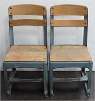 Pair Vintage 1940's Small Children's School Chairs