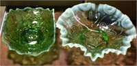Green Opalescent Bowl and Card Tray