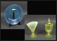 Two Pcs Fenton Vaseline Stretch Glass