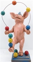 Wooden Juggling Circus Pig Figurine