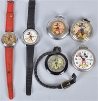 6-MICKEY MOUSE POCKET and  WRIST WATCHES