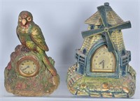 2-DELUXE CO. CLOCKS, PARROT & WINDMILL