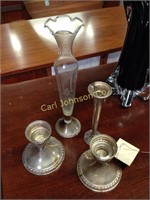 STERLING SILVER BUD VASE AND CANDLESTICKS