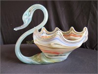 Murano Glass Swan Bowl - Multi Color