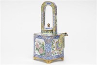 Chinese Canton Enameled Brass Tea Pot