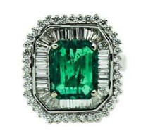 18kt Gold Step Cut 3.42 ct Emerald & Diamond Ring