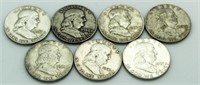 (7) 'D' Mint Franklin Silver Half Dollars 1957-63