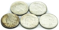 (5) 1924-P Peace Silver Dollars