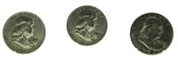 1957-D, (2) 1960-D Franklin Silver Half Dollars