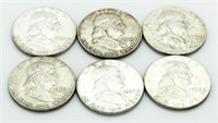 (6) Franklin Silver Half Dollars 1961-63 'D' Mints