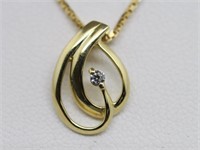 14K Gold Swirl Pendant with Diamond Necklace
