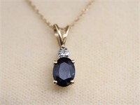 14k Gold Blue Sapphire & Diamond Necklace