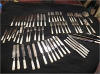Silverware, Pearl White Handles (62) Pieces
