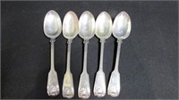 5 large London sterling serving spoons 1854