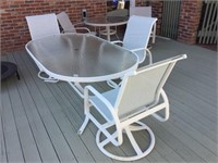 Oval Glass Top Outdoor Table, (3) Swivel Chairs,