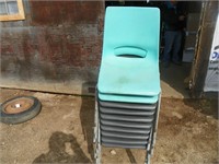 8 Grey & 2 green stacking chairs(sell for one mony