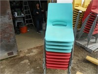 6 orange & 4 green stacking chairs(sell one money)