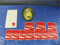Coca-Cola note pad cover, 4"x6" tray & coasters