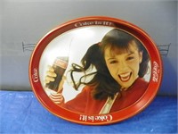 Oval red coca-Cola try with girl (12"X13"X 1"d)