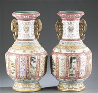 Pair of famille rose baluster vases.