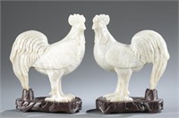 Pair of Chinese hardstone roosters.
