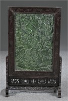 Pair of spinach jade table screens.