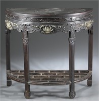 Pair of Chinese demilune tables.