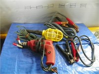 12V trouble light, 3/8" elec drill, booster cables