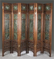 Pair of jade and carved wood screens.