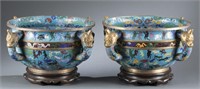 Pair of cloisonne bowls with Qilin handles.
