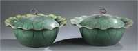 Pair of cloisonne lotus containers.
