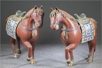 Pair of cloisonne horses w/saddles.