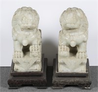 Pair of jade temple Fu lions.