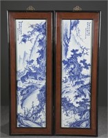 Pair of blue and white porcelain plaques.