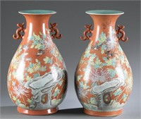 Pair of painted porcelain vases.