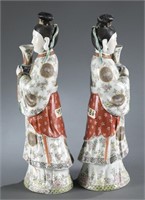 Pair of Chinese export maiden candlesticks.