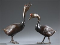 Pair of Japanese bronze ducks.