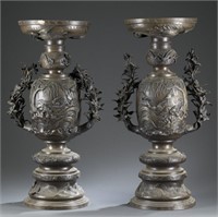 Pair of Japanese bronze temple urns.