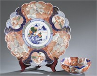 A set of a Japanese Imari plate and bowl.