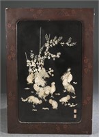 A carved Japanese Shibayama inlaid panel.