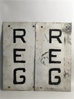 Metal REG Gasoline Signs (2)