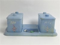 Blue Plastic Nursery Set with Lids and Diaper Pins