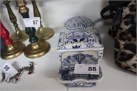 BLUE AND WHITE DECORATED TRINKET BOXES