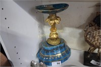 OPAQUE BLUE GOLD DECORATED EARLY GLASS COMPOTE