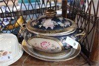 FLORAL DECORATED TUREEN WITH PLATTER
