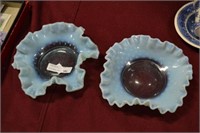2 fluted blue dishes